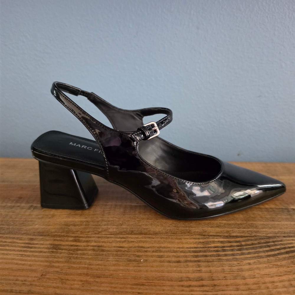 Marc Fisher Womens Luminos Slingback Pump Black Patent Block Heel Size 6M - Picture 6 of 10